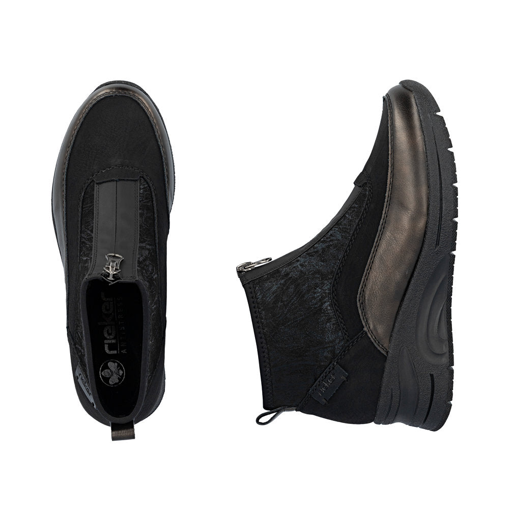 Rieker N9362-01 Black & Bronze Boots with Front Zip