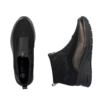 Rieker N9362-01 Black & Bronze Boots with Front Zip
