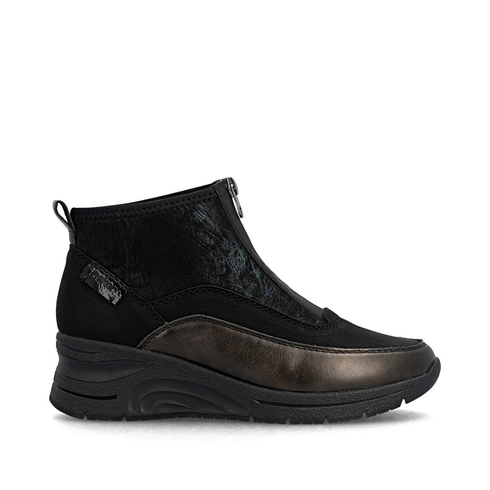 Rieker N9362-01 Black & Bronze Boots with Front Zip
