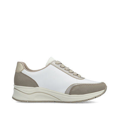 Rieker N9504-80 White, Champagne & Light Gold H Fit Trainers with Zip