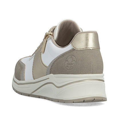 Rieker N9504-80 White, Champagne & Light Gold H Fit Trainers with Zip