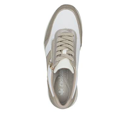 Rieker N9504-80 White, Champagne & Light Gold H Fit Trainers with Zip