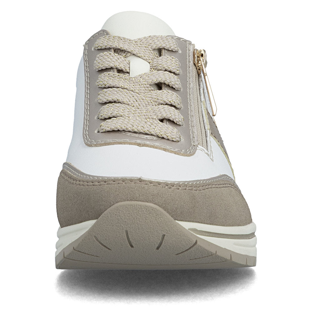 Rieker N9504-80 White, Champagne & Light Gold H Fit Trainers with Zip