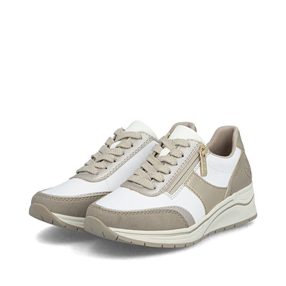 Rieker N9504-80 White, Champagne & Light Gold H Fit Trainers with Zip