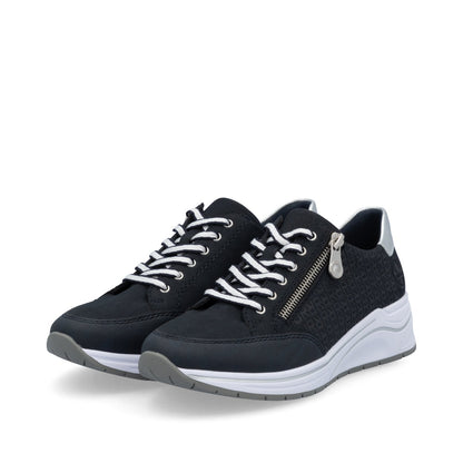 Rieker N9516-14 Navy & Silver Trim H Fit Wedge Sneakers with Zip