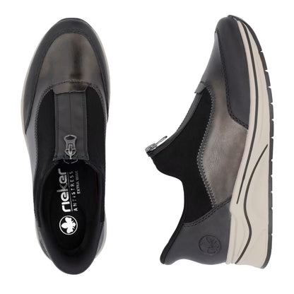 Rieker N9553-25 Black & Antique Silver H Fit Front Zip Shoes
