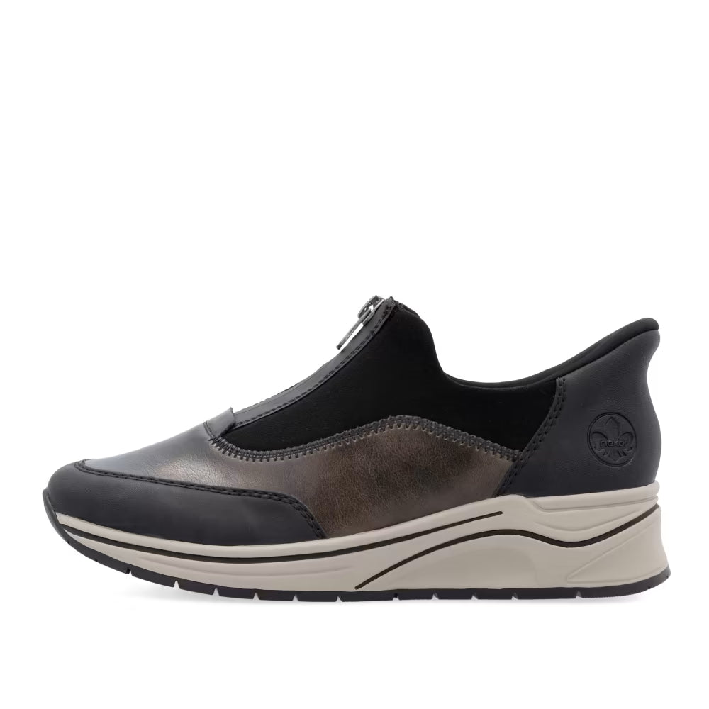 Rieker N9553-25 Black & Antique Silver H Fit Front Zip Shoes