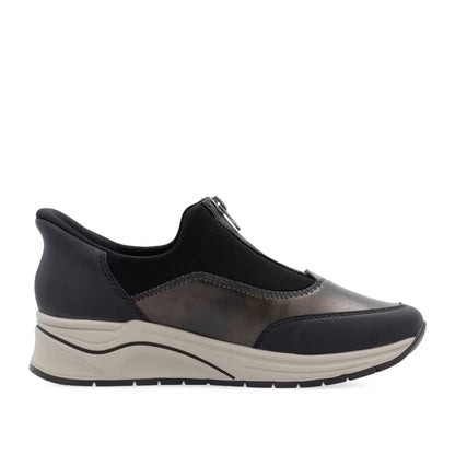 Rieker N9553-25 Black & Antique Silver H Fit Front Zip Shoes