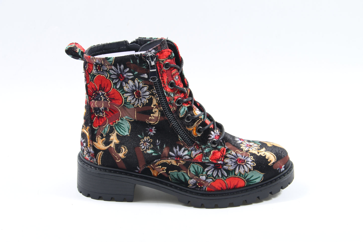 Susst Norma26 Yellow Floral Fabric Outside Zip & Tie Ankle Boots