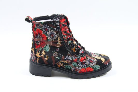 Susst Norma26 Yellow Floral Fabric Outside Zip & Tie Ankle Boots