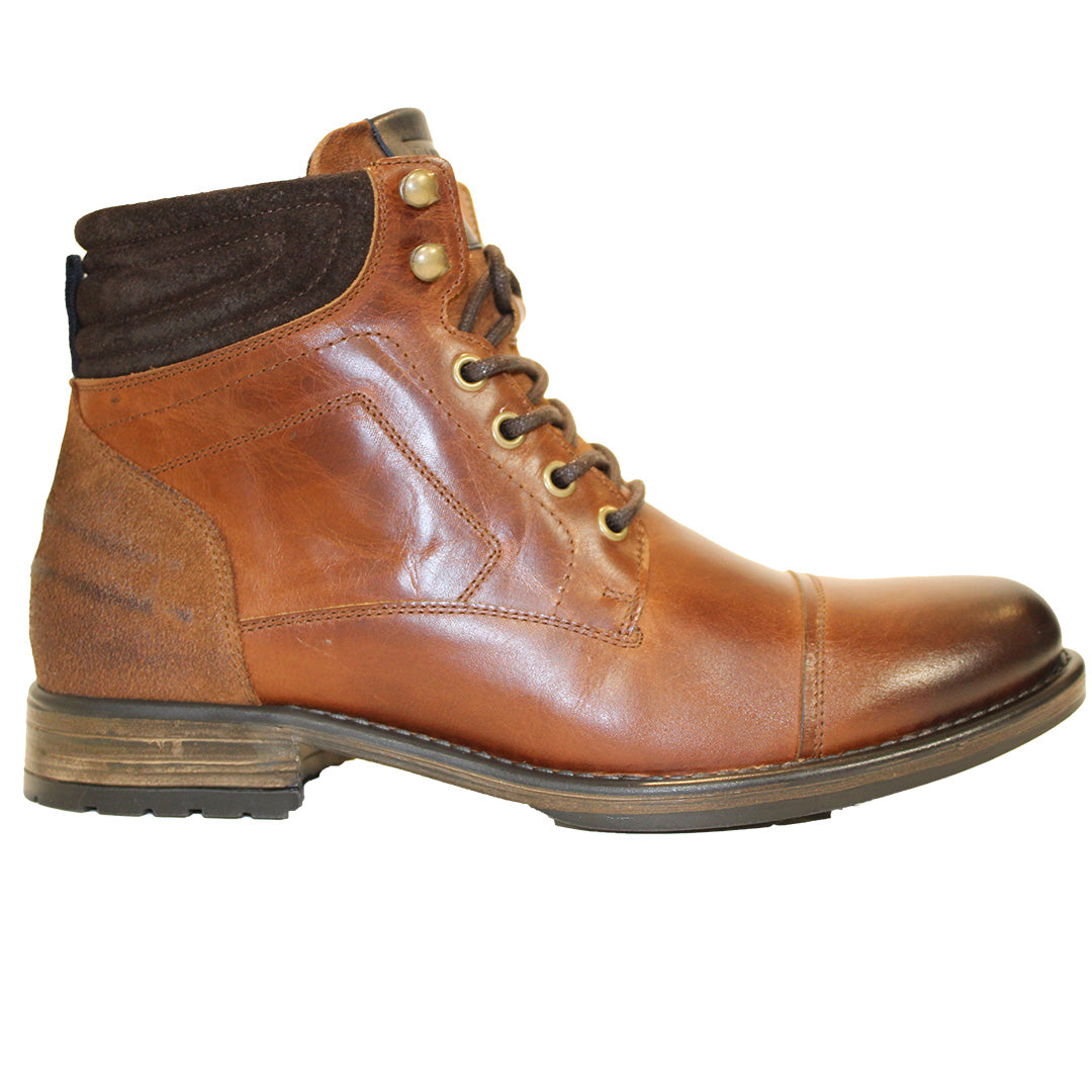 Ninety 78 NTY001 Dark Cognac Leather Mens Toe Capped Laced Boot