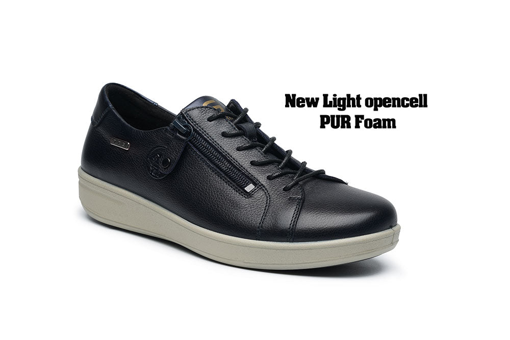 G Comfort P-6501 L Ocean Navy Yak Leather Sneakers with Side Zip