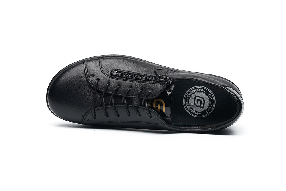 G Comfort P-6501 S Black Yak Leather Sneakers with Side Zip