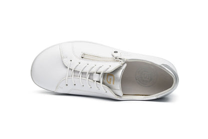 G Comfort P-6501 W White Yak Leather Sneakers with Side Zip