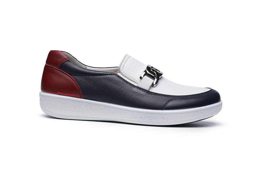 G Comfort P-6503 RT White Red Navy Yak Softcalf Slip On Shoes