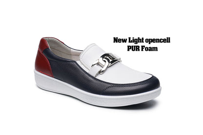 G Comfort P-6503 RT White Red Navy Yak Softcalf Slip On Shoes