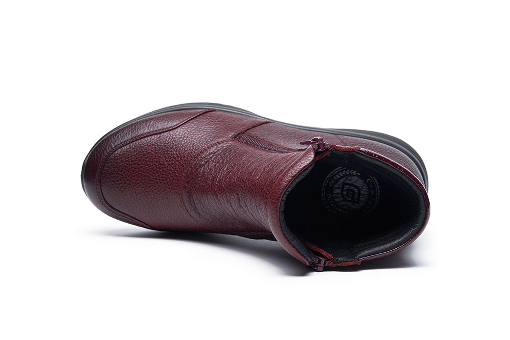 G Comfort P-825 R Medoc Burgundy Yak Softnappa Ankle Boots 2 Zips