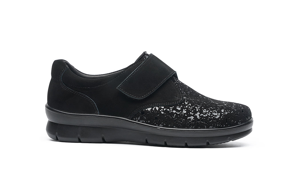 G Comfort P-8267STN Black Nubuck Shimmer Stretch Velcro Shoes