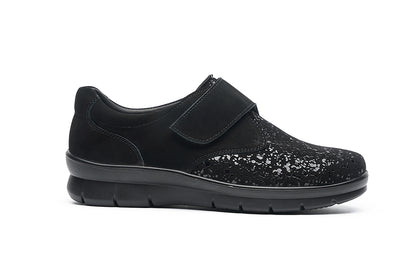 G Comfort P-8267STN Black Nubuck Shimmer Stretch Velcro Shoes
