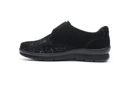 G Comfort P-8267STN Black Nubuck Shimmer Stretch Velcro Shoes