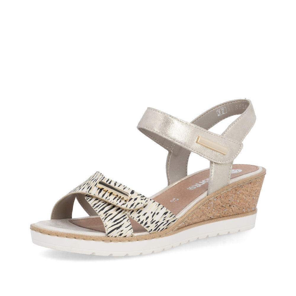 Remonte R6266-90 Beige Gold Mix F 1/2 Fit Sandals with Slingback Strap
