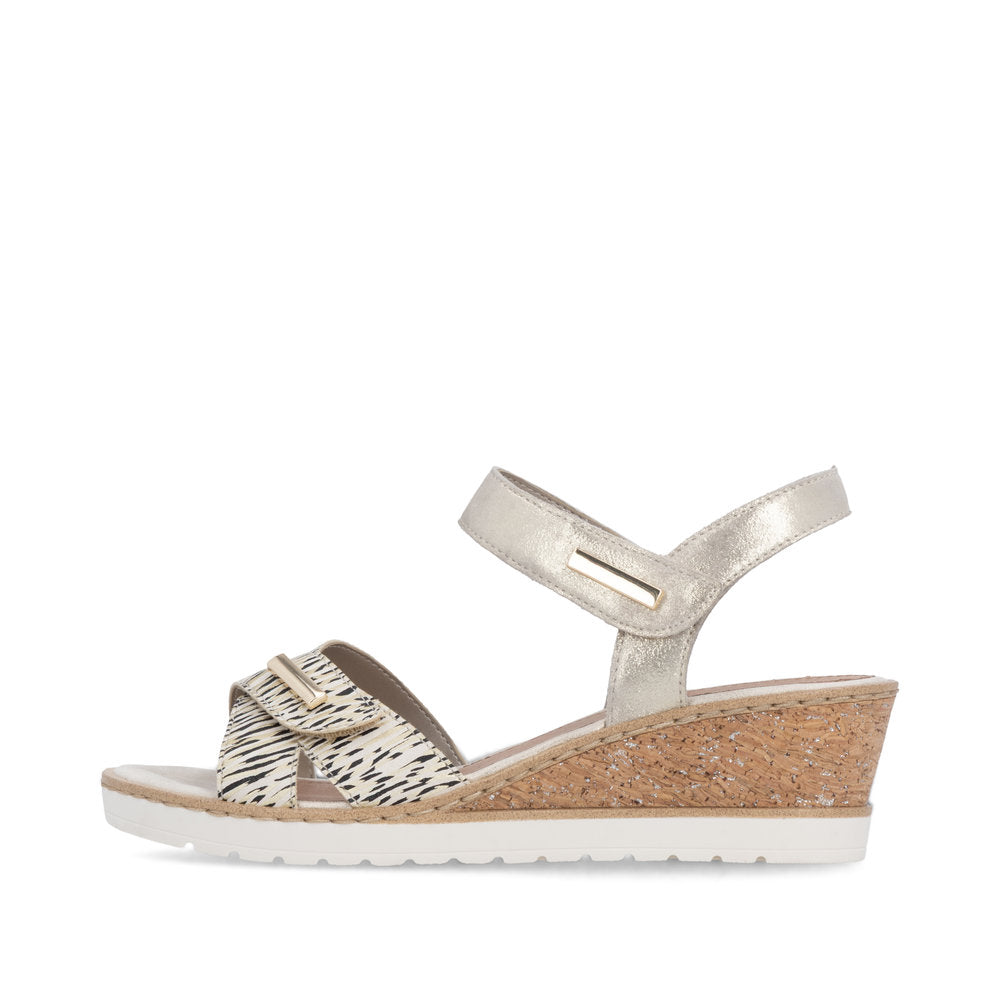 Remonte R6266-90 Beige Gold Mix F 1/2 Fit Sandals with Slingback Strap