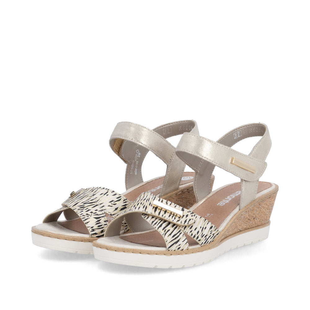 Remonte R6266-90 Beige Gold Mix F 1/2 Fit Sandals with Slingback Strap