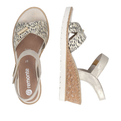Remonte R6266-90 Beige Gold Mix F 1/2 Fit Sandals with Slingback Strap