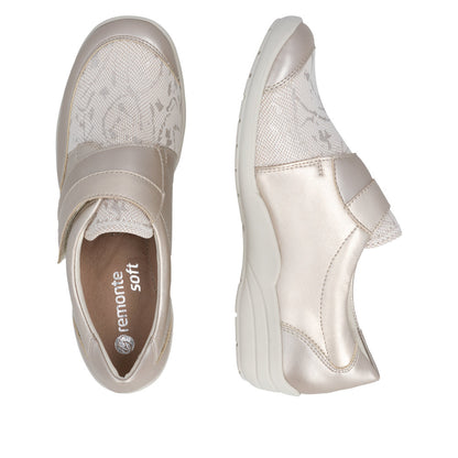Remonte R7600-93 Champagne Gold, Beige & White H Fit Velcro Shoes