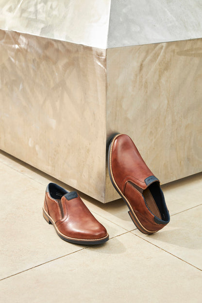 Rieker 13557-24 Tan Brown Slip On Shoes with Navy Trim