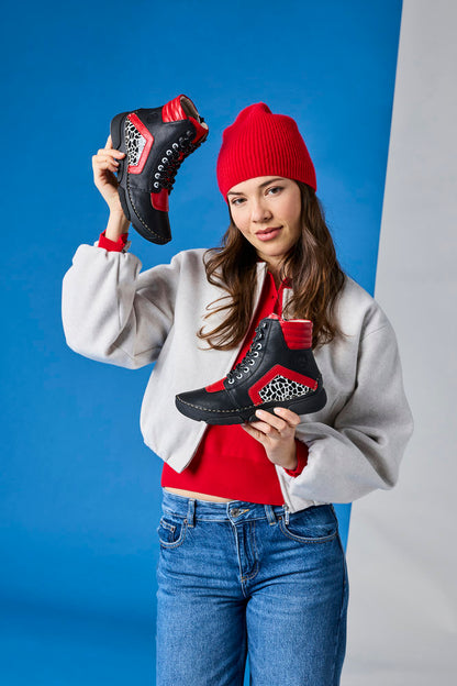 Rieker 45904-00 Black & Flamme Red Mix Boots