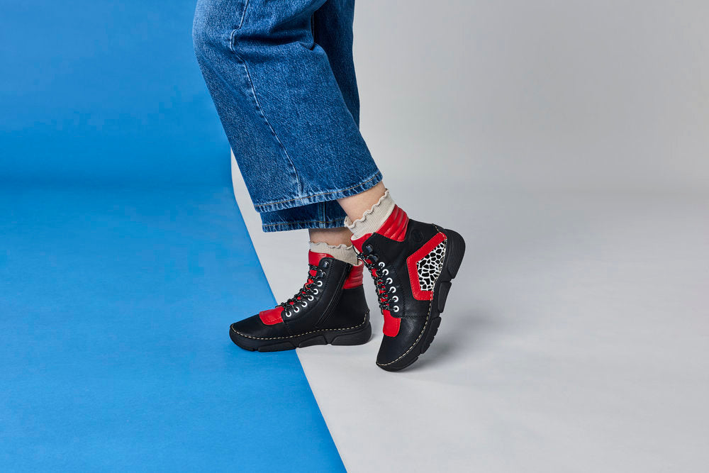 Rieker 45904-00 Black & Flamme Red Mix Boots