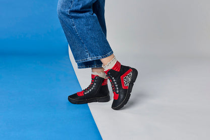 Rieker 45904-00 Black & Flamme Red Mix Boots