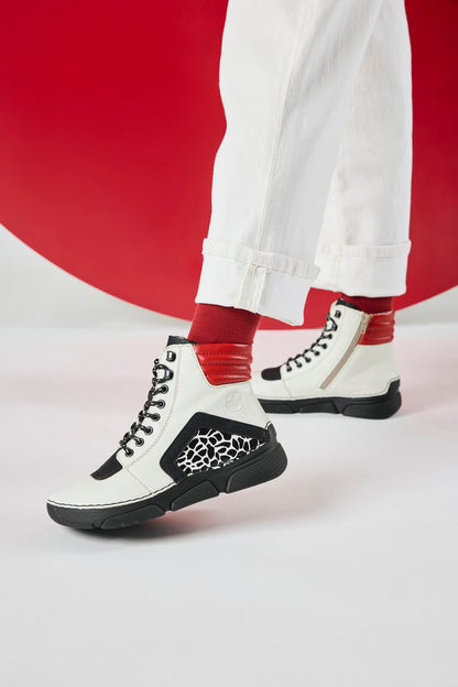 Rieker 45904-60 White, Black & Red Combi Ankle Boots