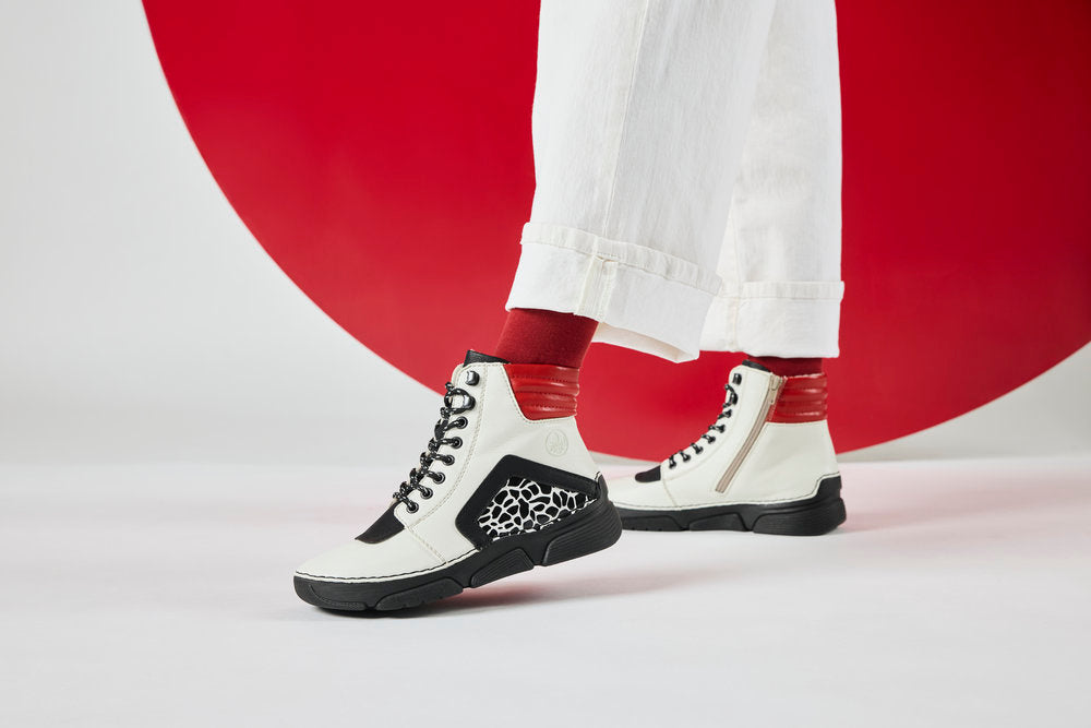 Rieker 45904-60 White, Black & Red Combi Ankle Boots