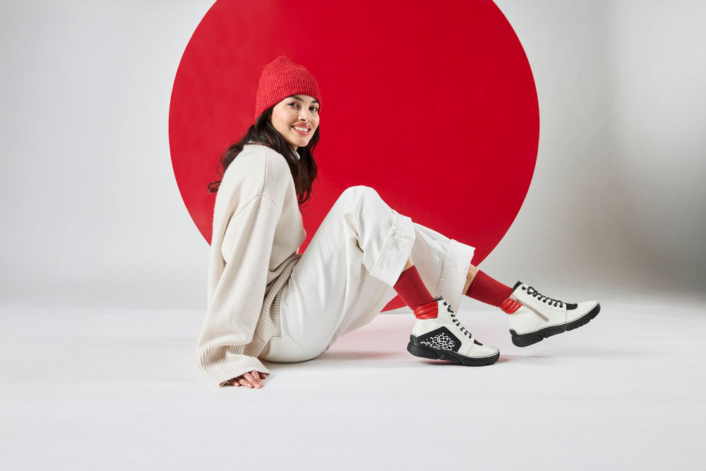 Rieker 45904-60 White, Black & Red Combi Ankle Boots