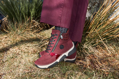 Rieker 45960-35 Burgundy Red & Black Lace Boots