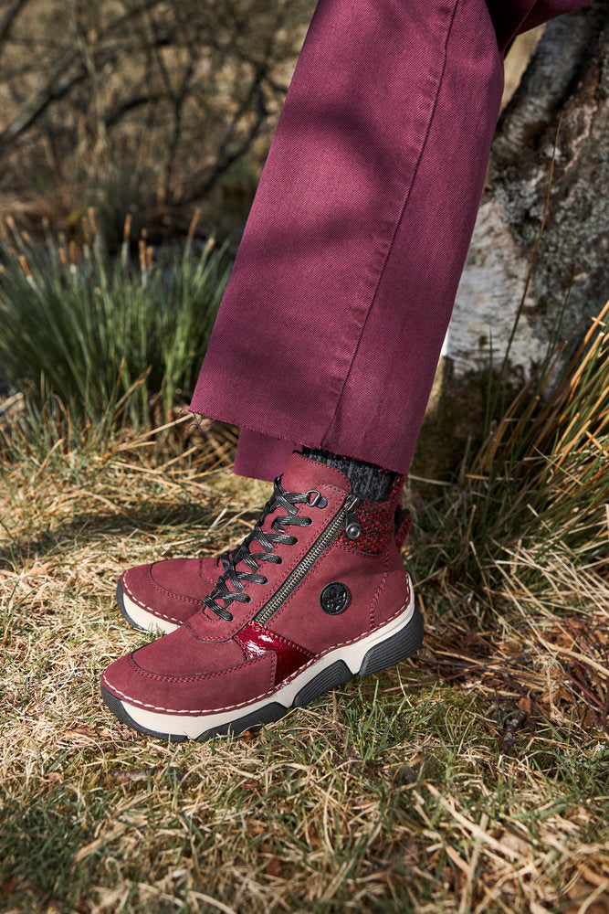 Rieker 45960-35 Burgundy Red & Black Lace Boots