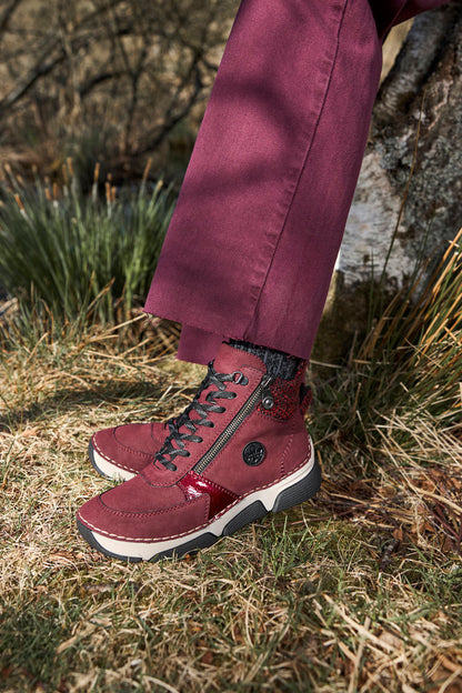 Rieker 45960-35 Burgundy Red & Black Lace Boots