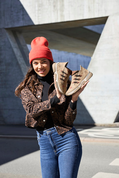 Rieker 45983-64 Beige Ankle Boots with Leopard Trim