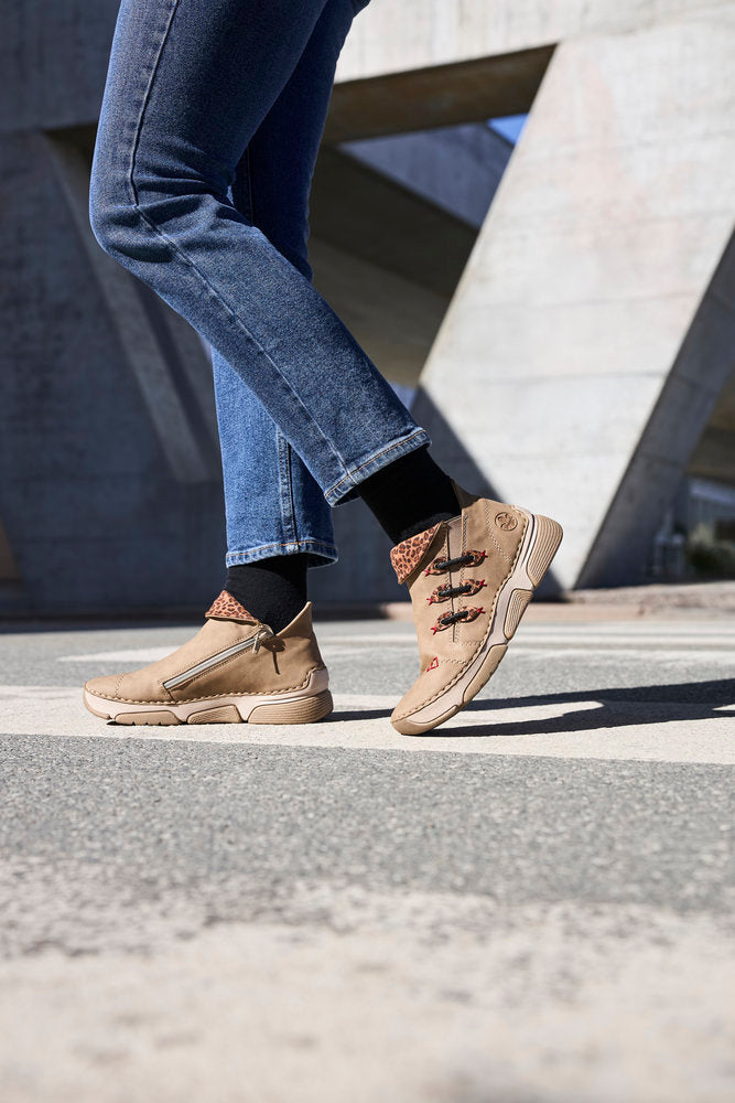 Rieker 45983-64 Beige Ankle Boots with Leopard Trim