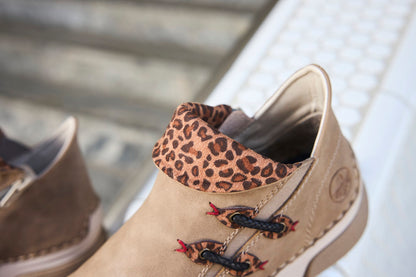 Rieker 45983-64 Beige Ankle Boots with Leopard Trim