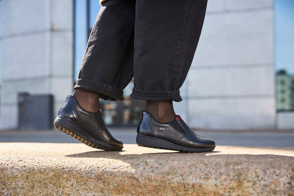 Rieker TEX 47253-00 H Fit Black & Burgundy Slip On Shoes
