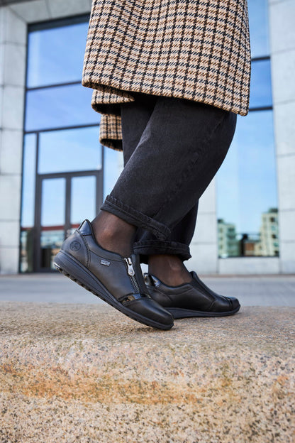 Rieker TEX 47264-00 H Fit Black Shoes with Side Zip