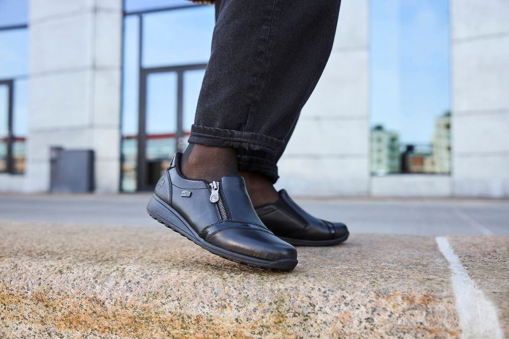 Rieker TEX 47264-00 H Fit Black Shoes with Side Zip