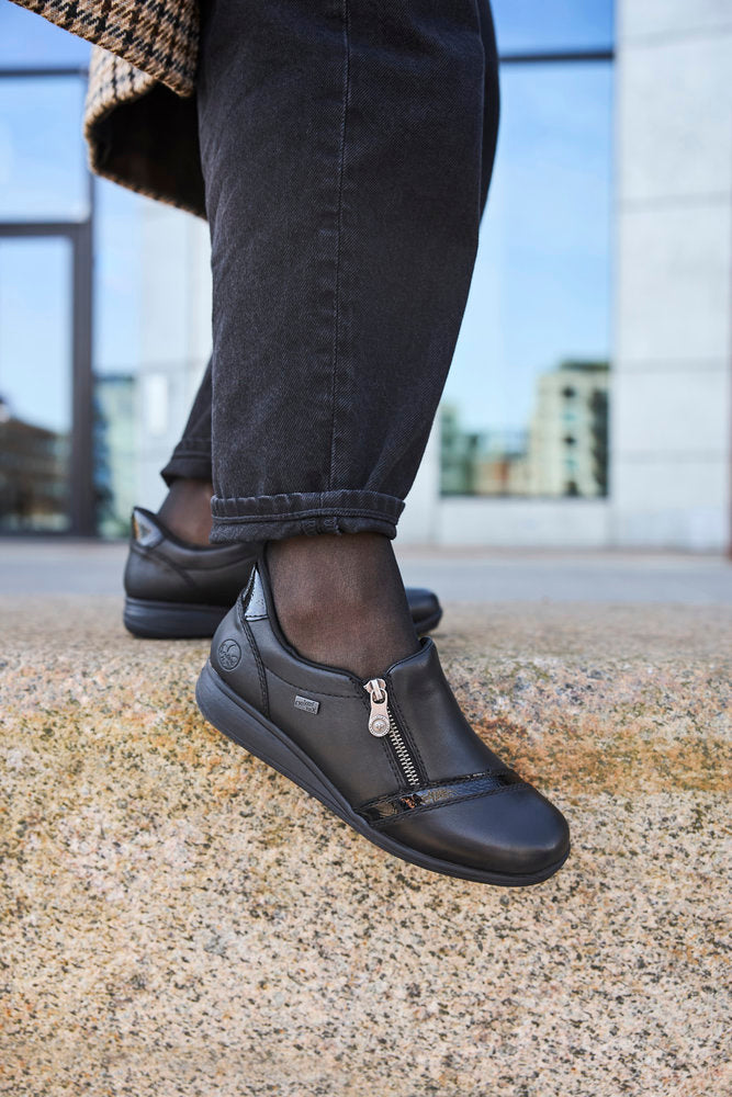 Rieker TEX 47264-00 H Fit Black Shoes with Side Zip