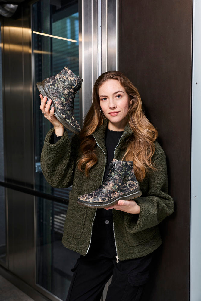 Rieker 53632-90 Black Pastel Flower & Bronze Boots