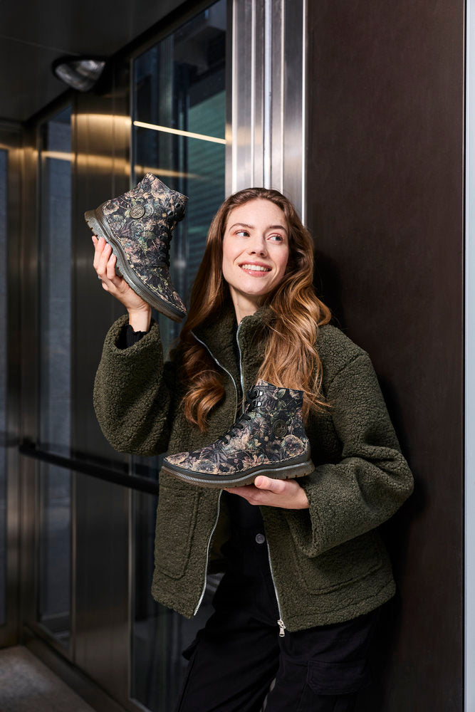 Rieker 53632-90 Black Pastel Flower & Bronze Boots