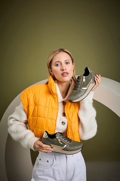 Rieker 58902-54 Olive Green & Light Gold Sneakers with Zip