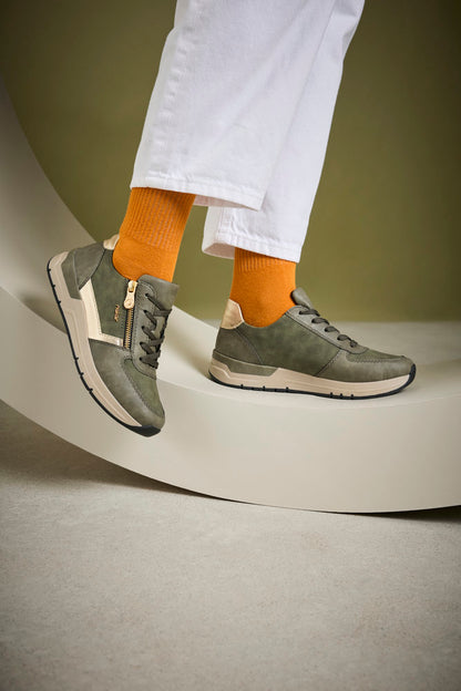 Rieker 58902-54 Olive Green & Light Gold Sneakers with Zip
